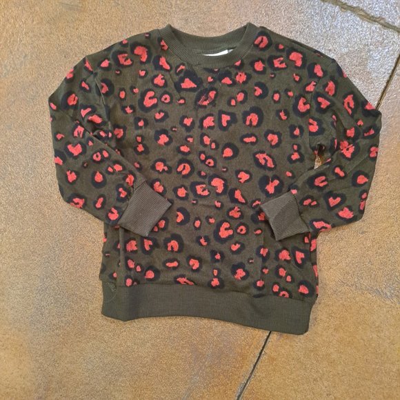 Girl's Leopard Print Long Sleeve Sweater- Green - Picture 3 of 3